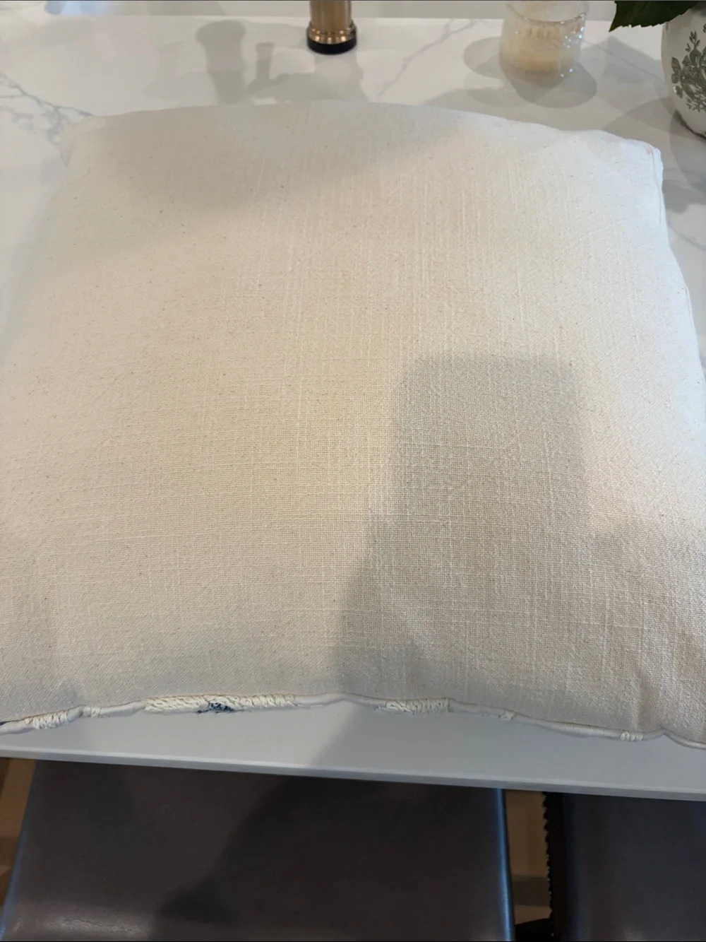 Pottery Barn 22” Embroidered Floral Decorative Throw Pillow - Cream & Blue